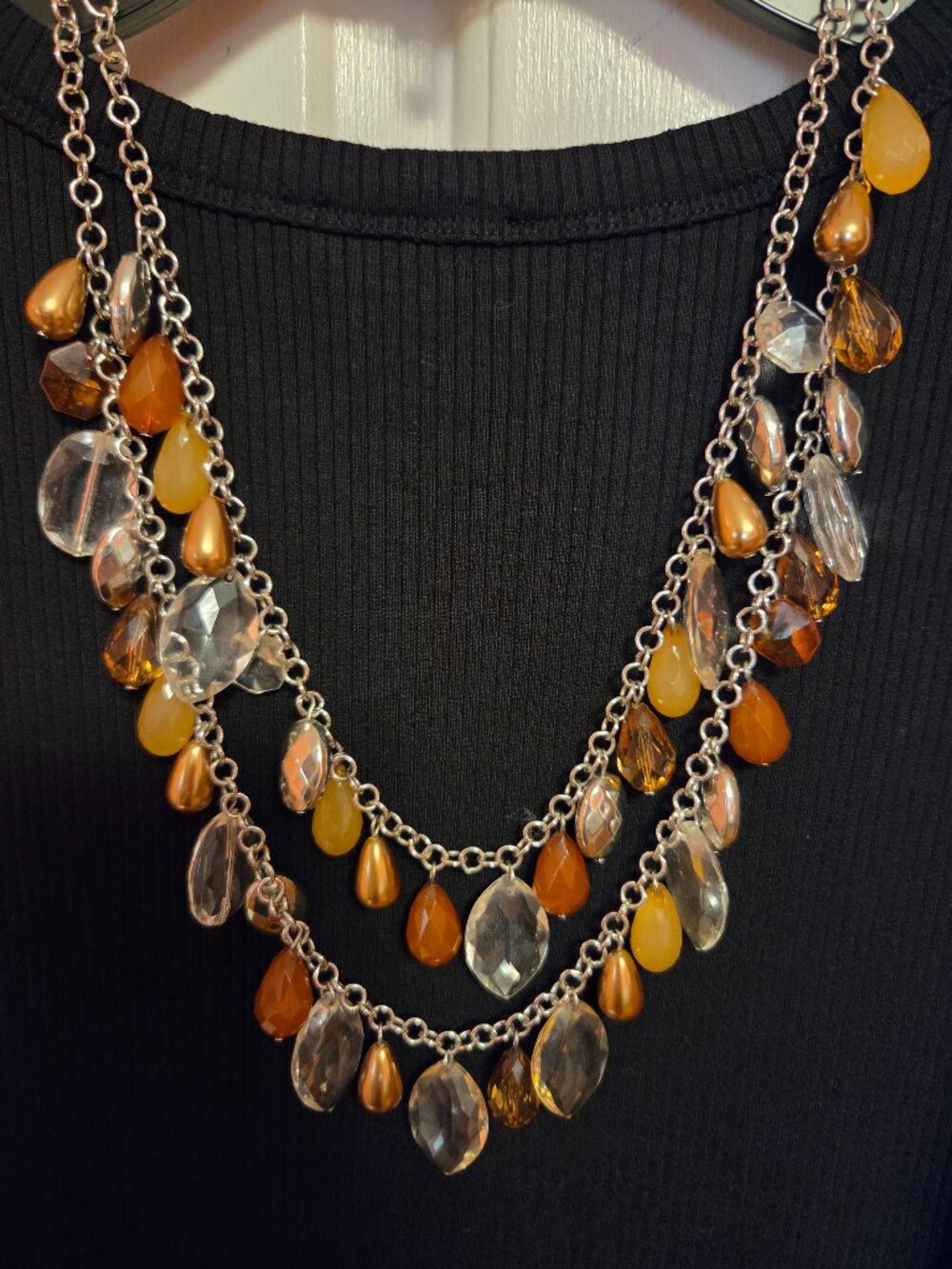Vintage Costume Bib Necklace/ Fall Colors!